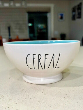 Rae Dunn CEREAL Footed Bowl Blue Interior Footed Bowl White & Blue NEW NEVER USE